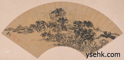 明 山水图（扇面）,扇面复制,高仿复制画